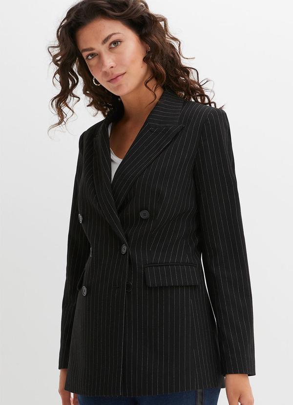 Vista 2 Blazer Preto em Alfaiataria Risca de Giz bonprix bonprix
