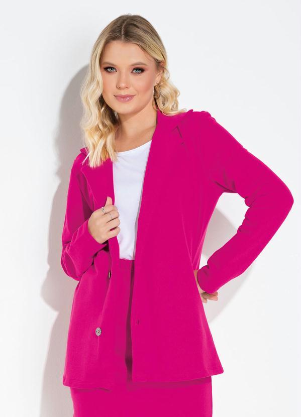 Vista 2 Blazer Rosa Alongado com Botões Moda Pop Moda Pop