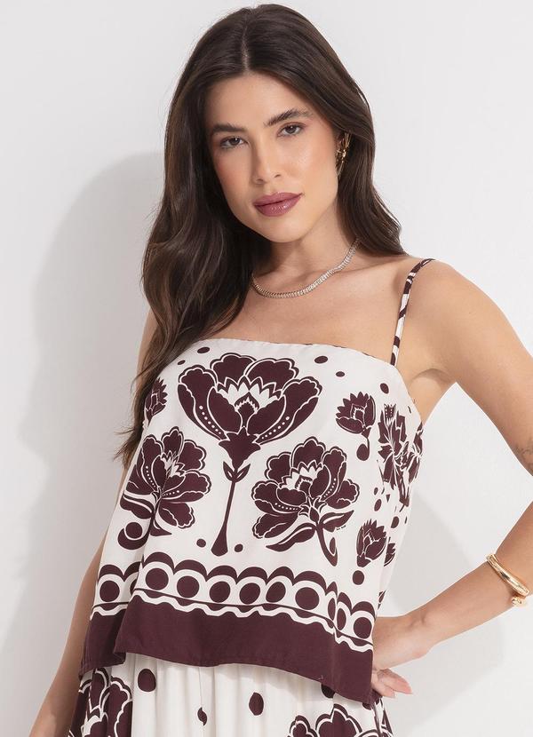 Blusa Alça Floral Arabesque Marrom