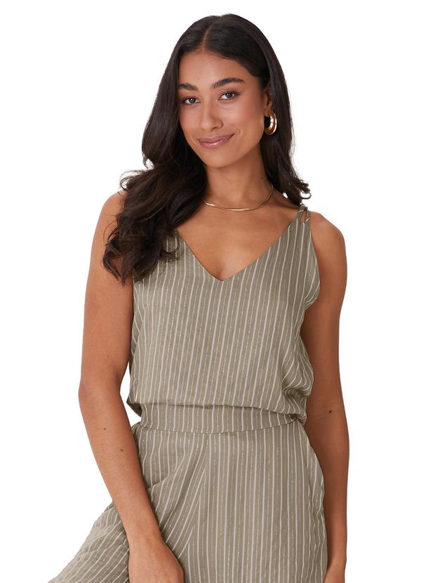 Blusa Ampla Listrada com Lurex Marrom