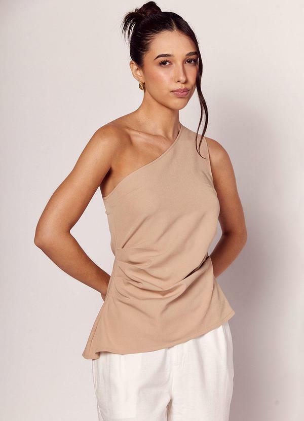 Blusa Assimétrica em Alfaiataria Bege