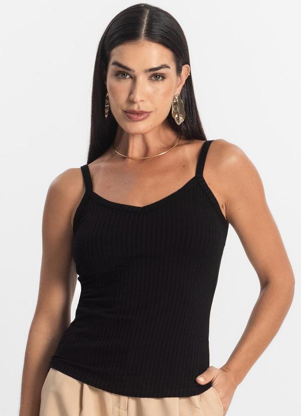 Blusa Básica de Alça Feminina Preto