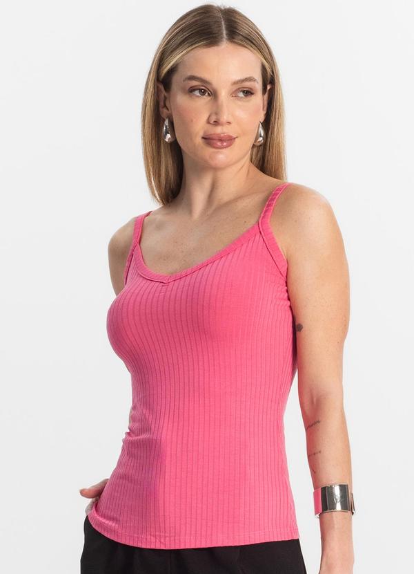 Vista 2 Blusa Básica de Alça Feminina Rosa Rovitex Rovitex