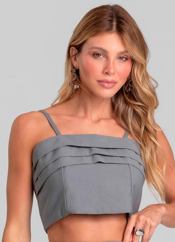Blusa Cropped Feminina de Alça Regulável Cinza