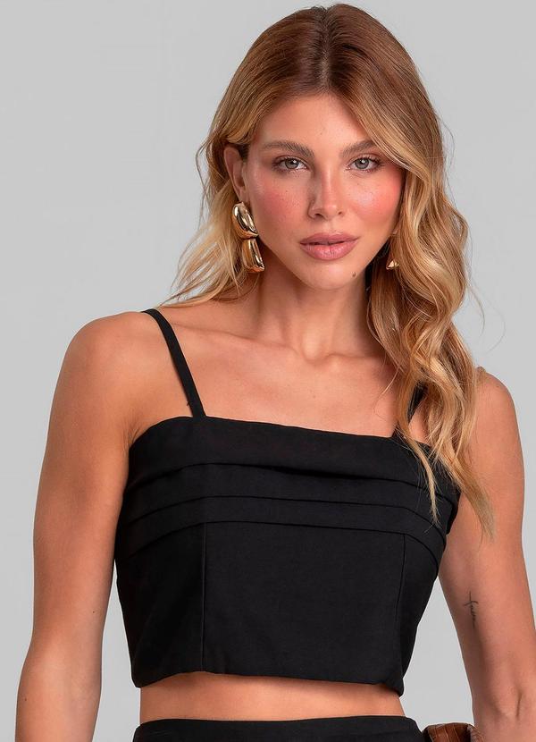 Blusa Cropped Feminina de Alça Regulável Preto