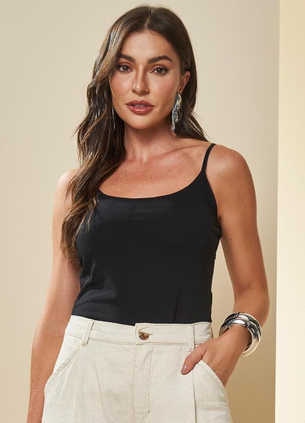 Blusa de Alça Boho com Regulagem Preto
