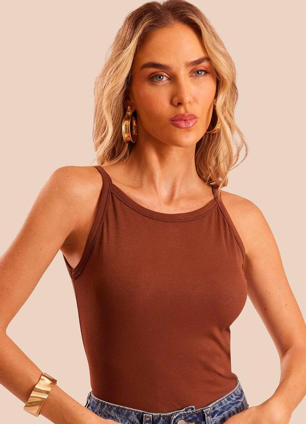 Blusa de Alça Canelada Decote U Miragem Marrom