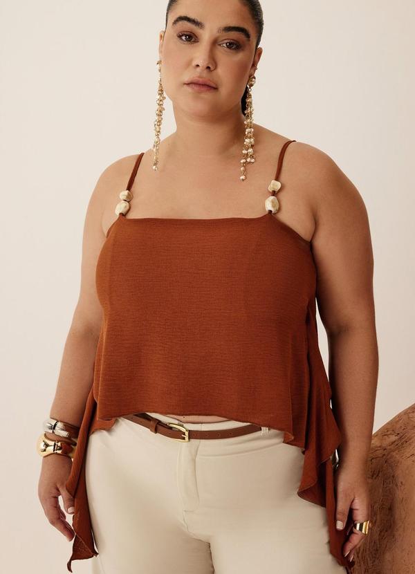 Blusa de Alça com Abertura nas Costas Marrom