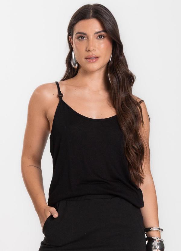 Vista 2 Blusa de Alça em Visco Tricot Preto INFINITA COR INFINITA COR
