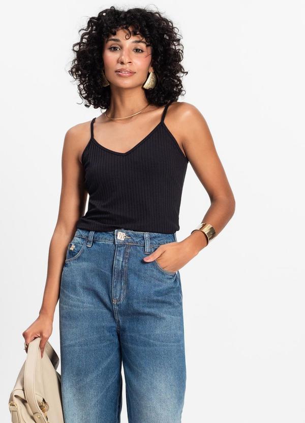 Vista 2 Blusa de Alça Feminina Básica Preto Rovitex Rovitex