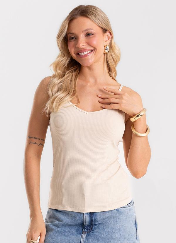 Blusa de Alça Feminina Canelada Bege
