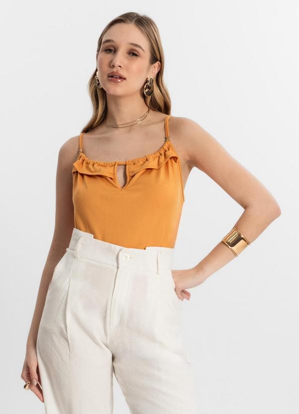Blusa de Alça Feminina com Babado na Marrom