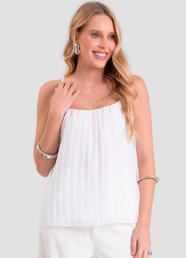 Blusa de Alça Feminina em Chiffon Plissado Bege