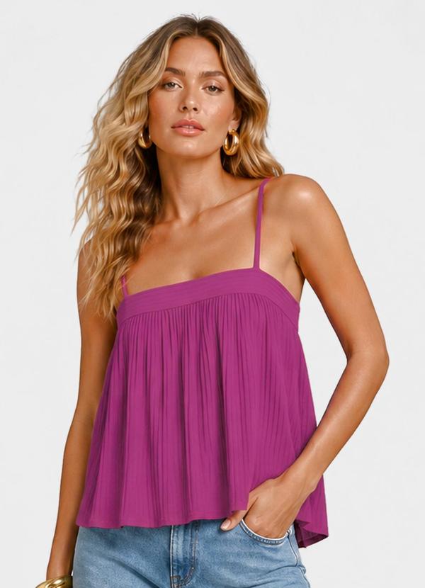 Blusa de Alça Feminina em Ribana Canelada Rosa