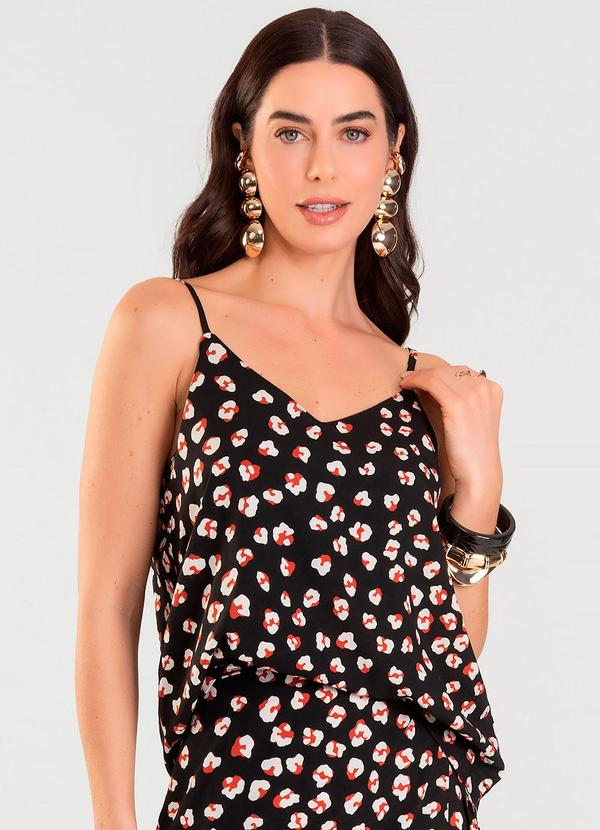 Blusa de Alça Feminina Estampada Preto