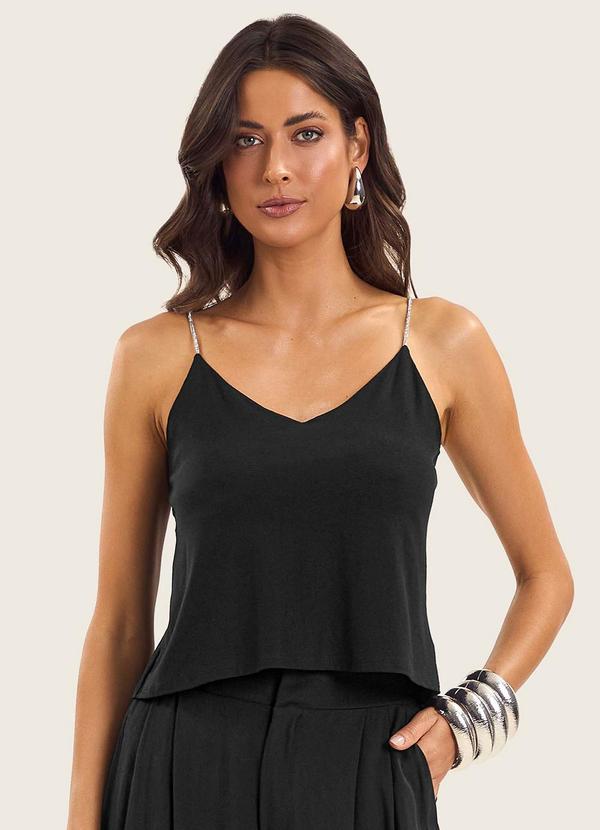 Blusa de Alça Feminina Viscose Creponada Preto