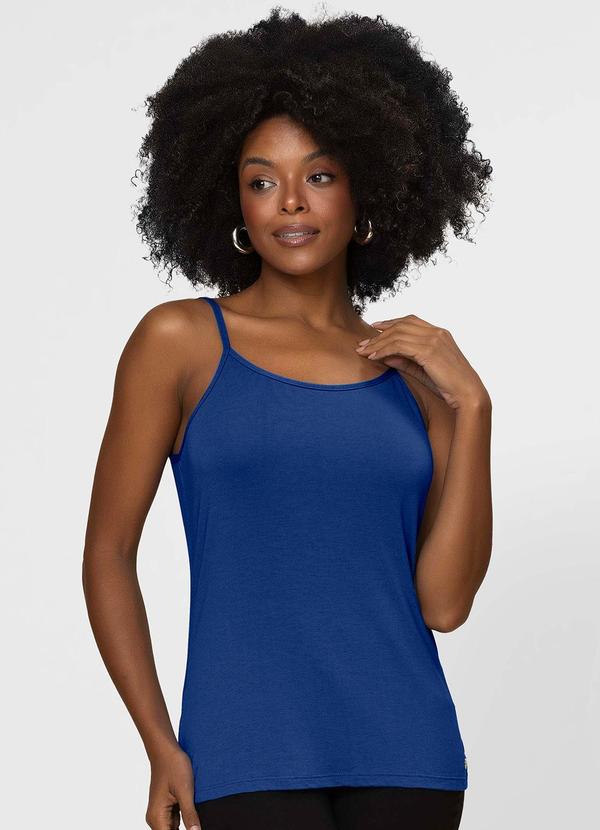 Blusa de Alça Feminina Viscotorcion Básica Azul