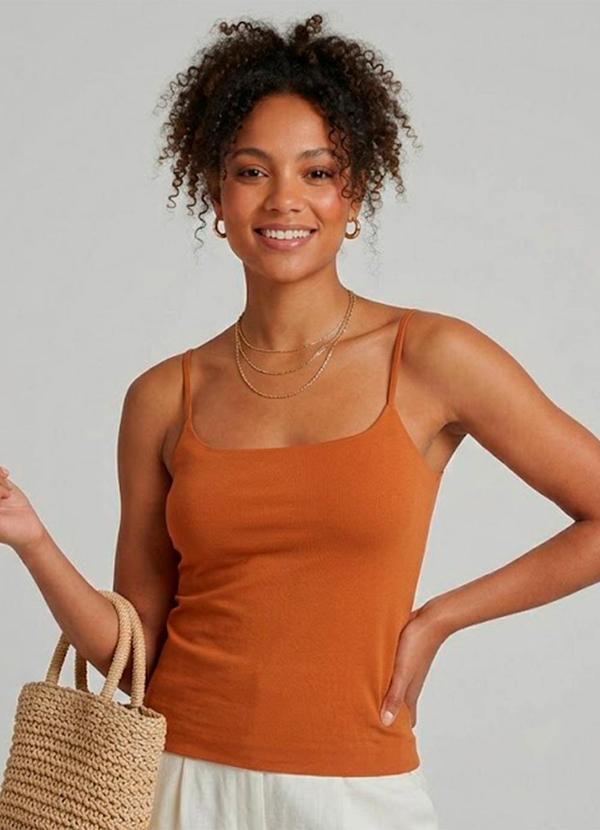 Blusa de Alça Poliamida Style Box Marrom