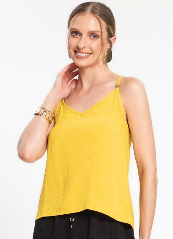Blusa de Alça Regulável em Air Flow Poá Amarelo