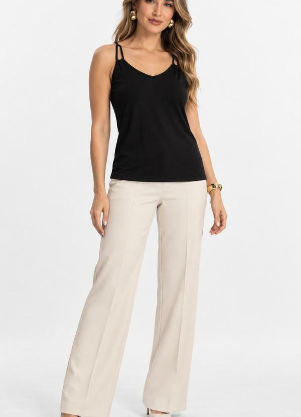 Blusa de Alça Semi Acabada Malha Delicate Preto