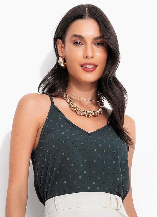 Blusa de Alça Verde Escuro em Crepe Plano