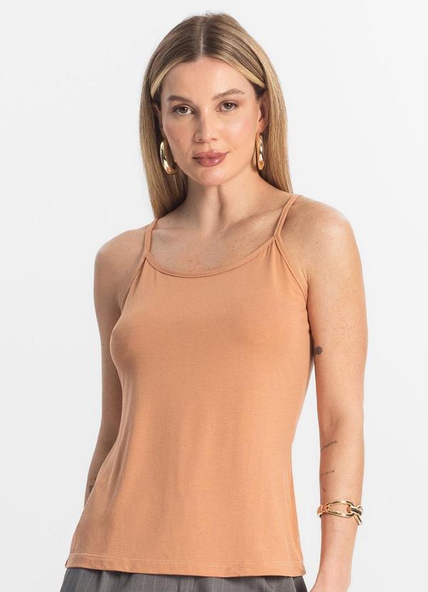 Blusa de Alça Viscotorcion Básica Marrom