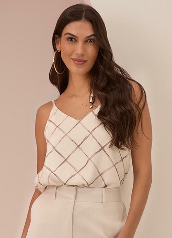 Vista 2 Blusa de Alças com Decote em V em Viscose Bege Lunender Lunender