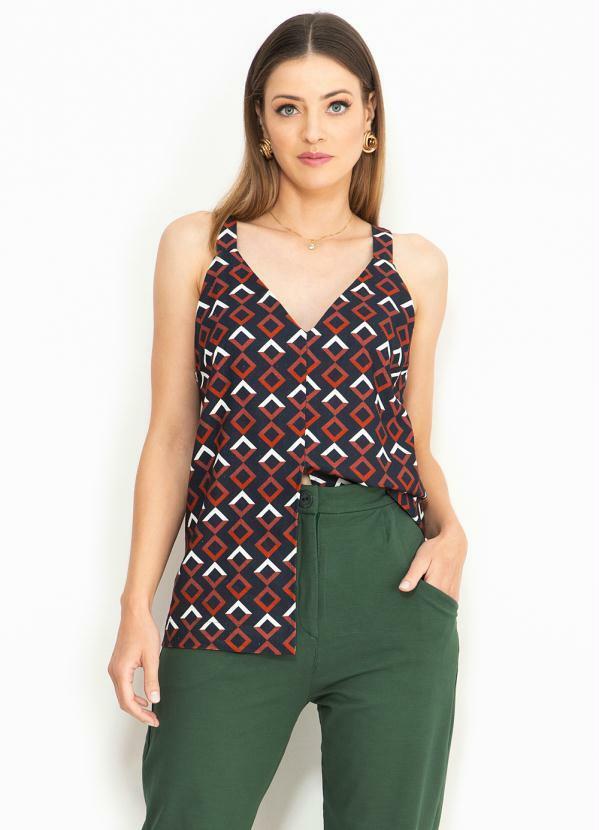 Blusa de Linho Estampa Grade Preto