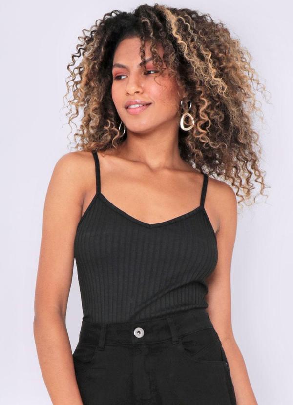 Blusa Feminina Alças Canelada Preta