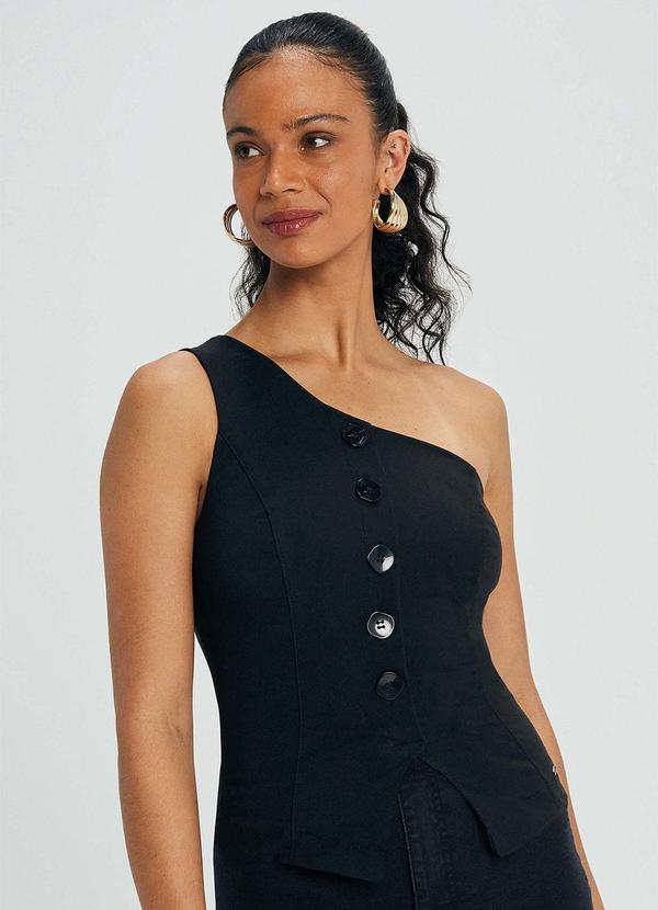 Blusa Feminina Assimétrica com Botões Preto