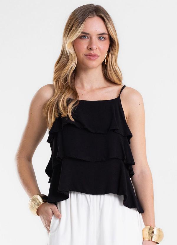 Blusa Feminina de Alça com Babados Preto