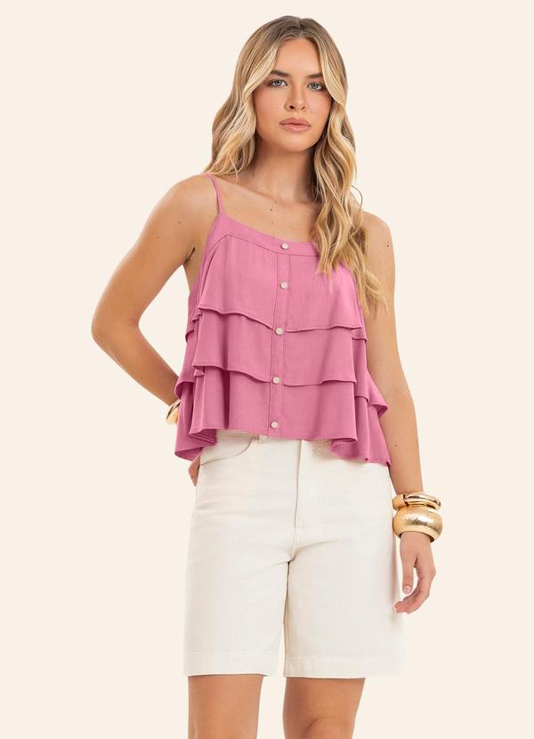 Blusa Feminina de Alça Decote Quadrado Rosa