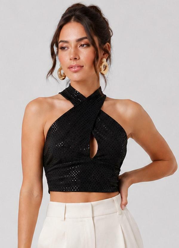 Blusa Feminina de Alça e Decote em X Preto