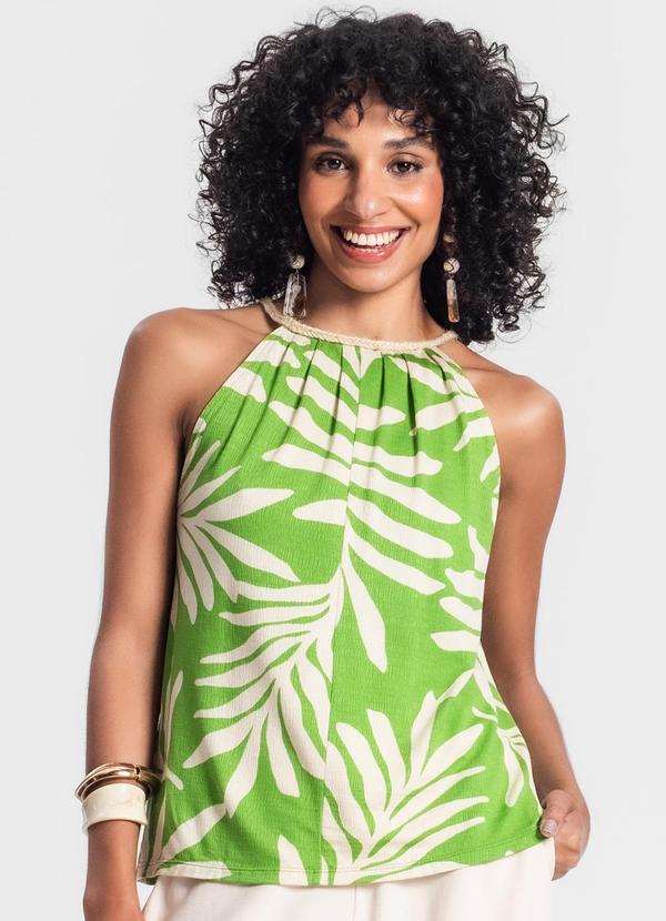 Blusa Feminina de Alça Floral Verde