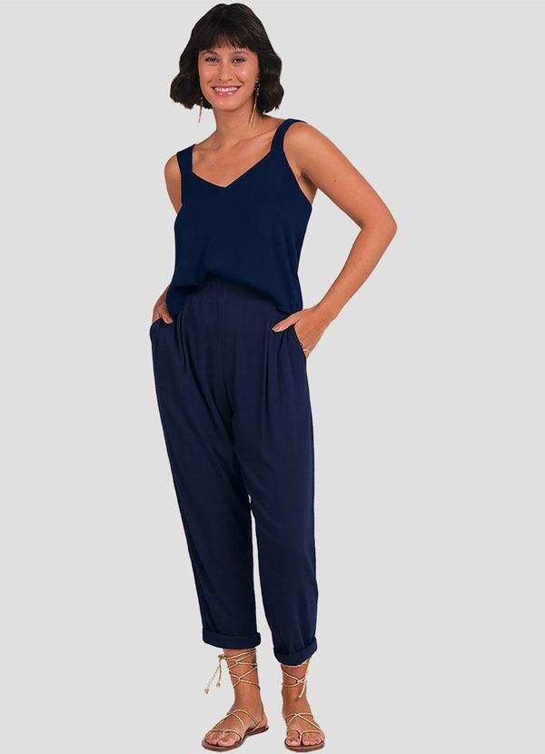 Blusa Feminina em Viscose com Decote V Azul