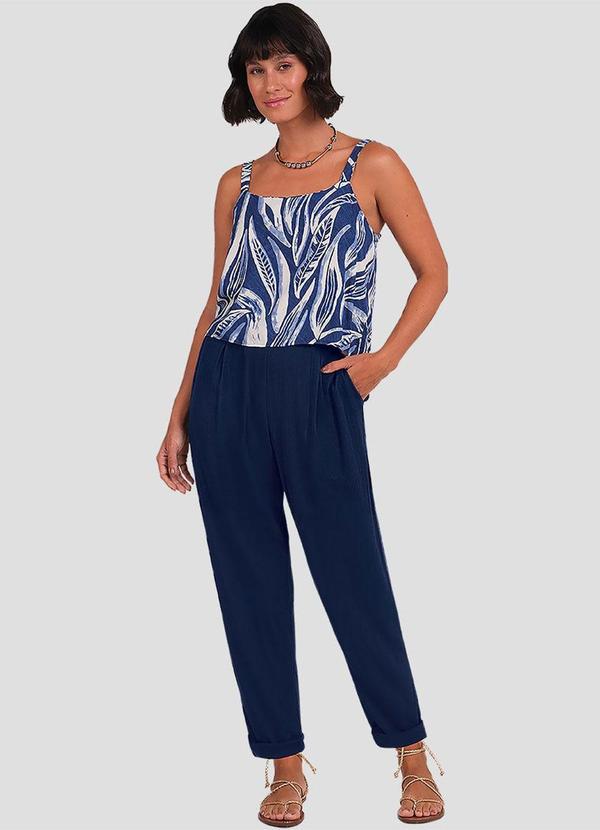 Blusa Feminina Estampada com Alça Ajustável Azul
