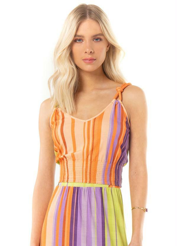 Blusa Feminina Alças Duplas Listras Laranja