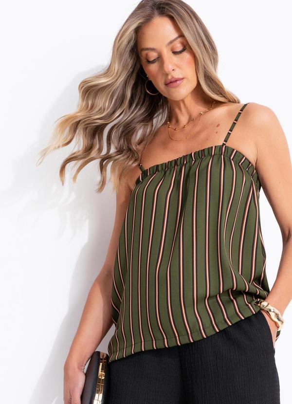 Blusa Listrado Verde em Crepe Plano