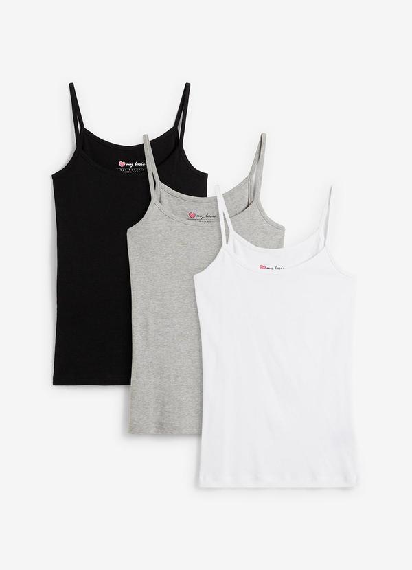Vista 2 Kit 3 Blusas Preto/Mescla/Branco em Malha Cotton bonprix bonprix