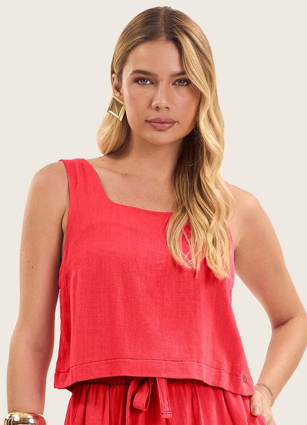 Regata Cropped Feminino em Linho Laranja