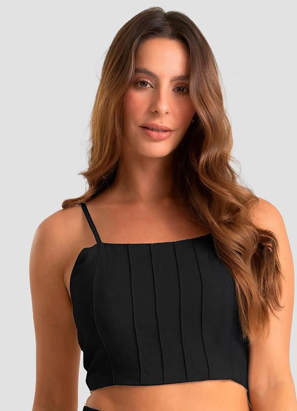 Top Cropped de Alça em Linho Strong Preto