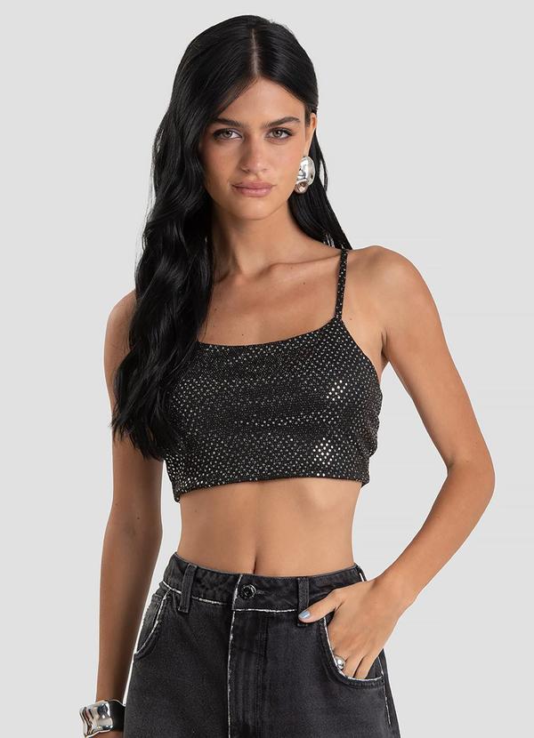 Top Feminino de Alça em Malha Lantejoula Preto
