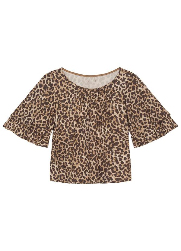 Blusa Ampla Animal Print em Viscose Bege