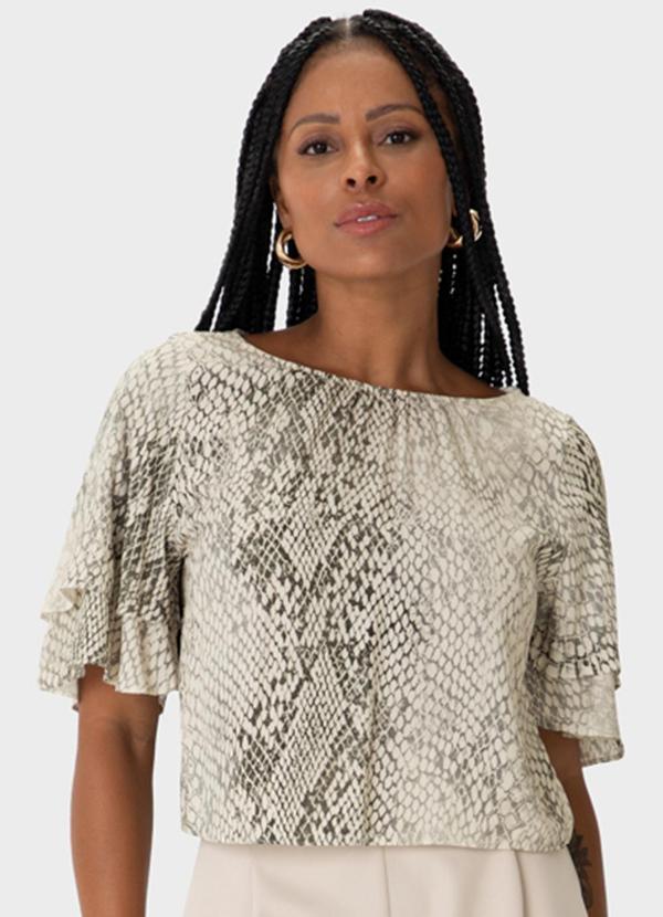 Blusa Ampla Animal Print em Viscose Cinza Esverde