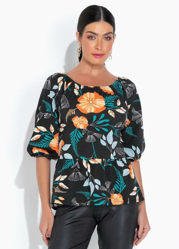 Vista 2 Blusa Ampla com Manga 3/4 Floral Dark bonprix bonprix