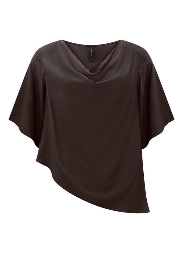 Blusa Assimétrica Alongada com Mangas 3/4 Marrom