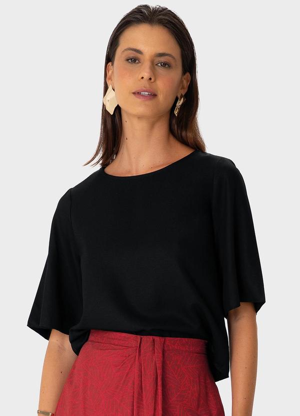 Vista 2 Blusa Box em Crepe Preto Enfim Enfim