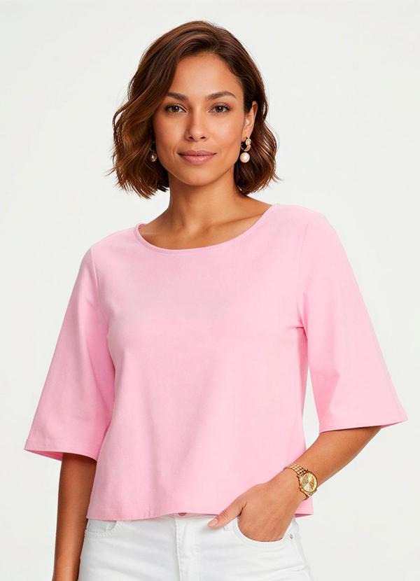 Vista 2 Blusa Box em Crepe Rosa Claro Enfim Enfim