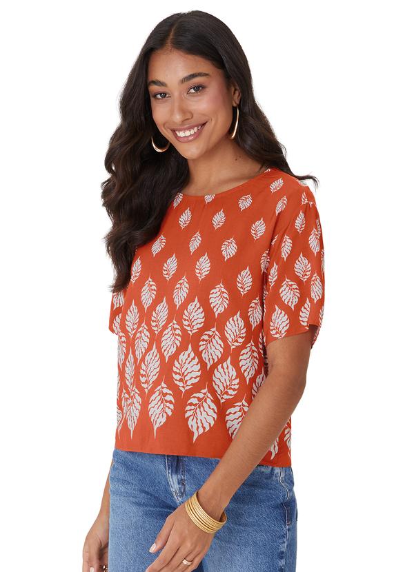 Blusa Box Folhas Laranja
