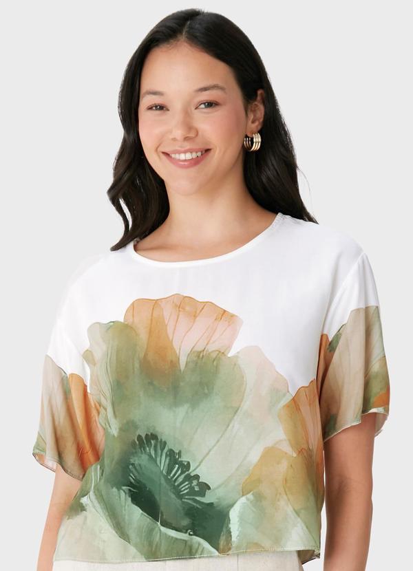 Vista 2 Blusa Box Tropical Branco Malwee Malwee